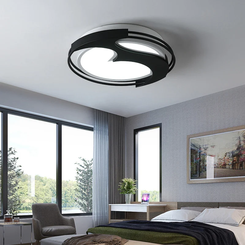 Plafonnier LED rond en acrylique avec motif abstrait, plafonnier pour enfants en noir pour hôtel Clearhalo