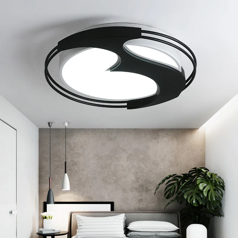 Plafonnier LED rond en acrylique avec motif abstrait, plafonnier pour enfants en noir pour hôtel Clearhalo