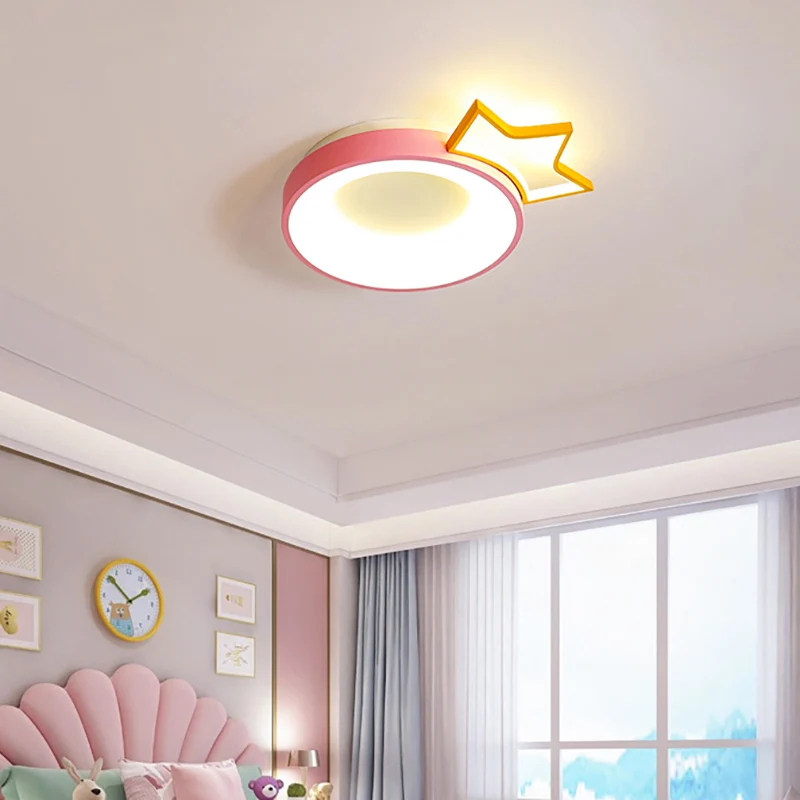 Plafonnier LED rond en acrylique, plafonnier moderne de dessin animé en rose pour chambre de filles Clearhalo