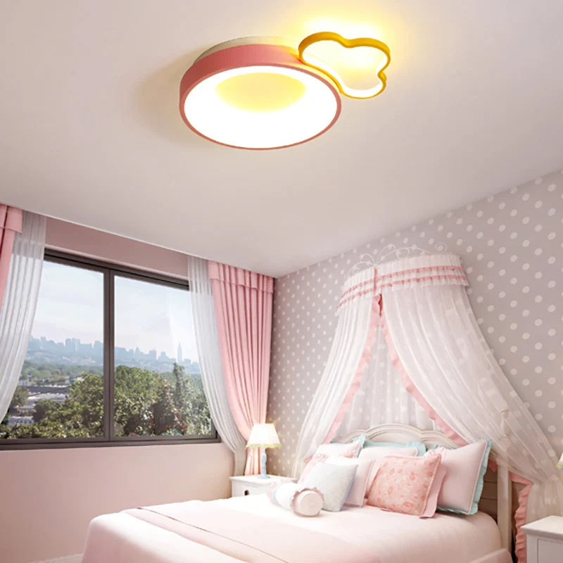 Plafonnier LED rond en acrylique, plafonnier moderne de dessin animé en rose pour chambre de filles Clearhalo