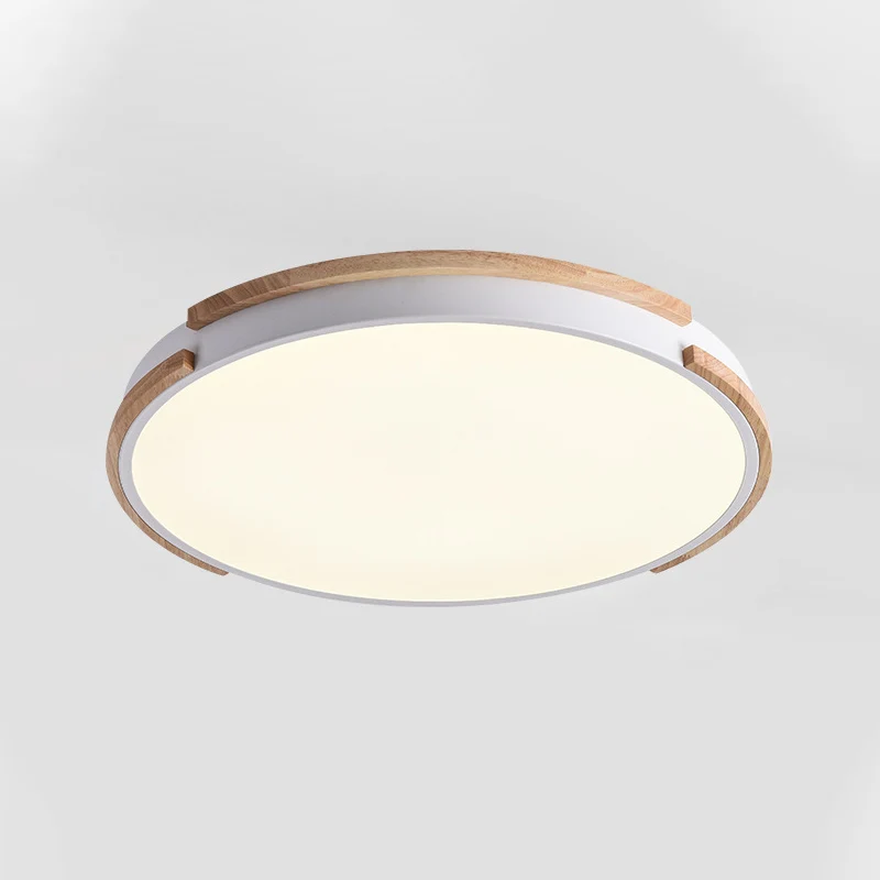 Plafonnier LED rond blanc en bois de style moderne avec diffuseur en acrylique pour salon, 12,5"/16,5"/20,5" de large Clea...