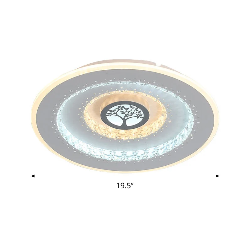 Plafonnier LED rond en cristal blanc, éclairage encastré moderne à motif d'arbre exquis en lumière blanche/chaude Clearhalo