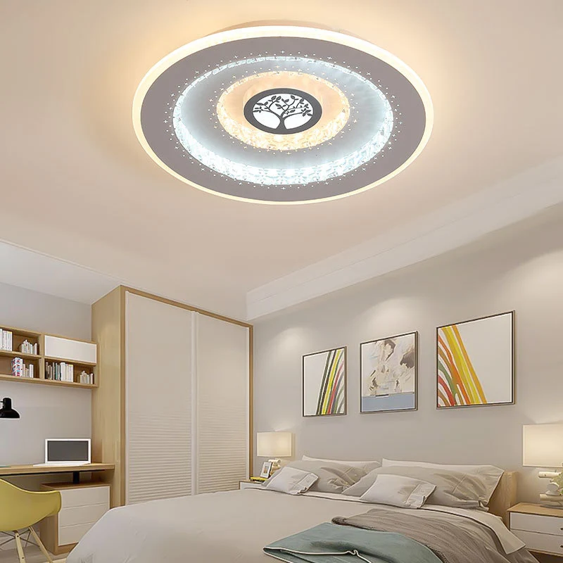 Plafonnier LED rond en cristal blanc, éclairage encastré moderne à motif d'arbre exquis en lumière blanche/chaude Clearhalo