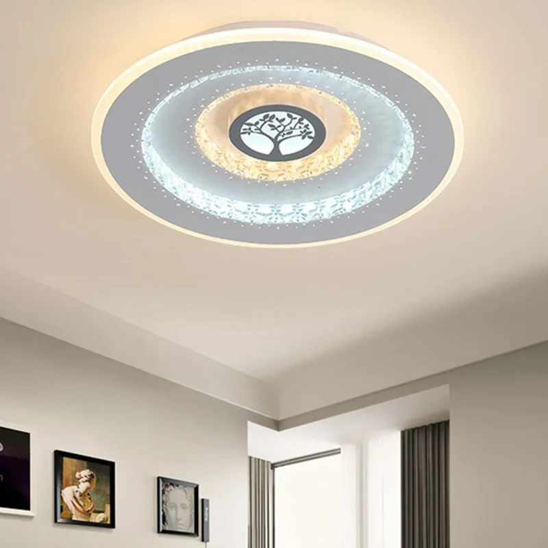 Plafonnier LED rond en cristal blanc, éclairage encastré moderne à motif d'arbre exquis en lumière blanche/chaude Clearhalo