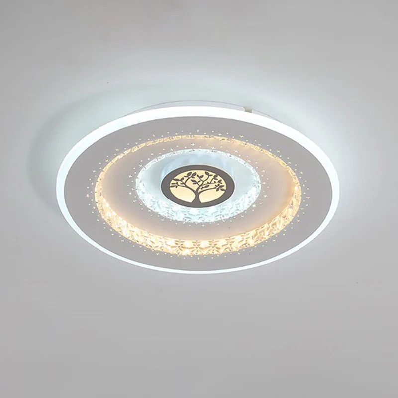 Plafonnier LED rond en cristal blanc, éclairage encastré moderne à motif d'arbre exquis en lumière blanche/chaude Clearhalo