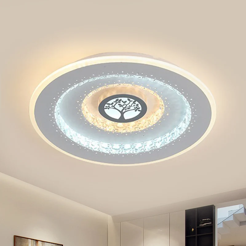 Plafonnier LED rond en cristal blanc, éclairage encastré moderne à motif d'arbre exquis en lumière blanche/chaude Clearhalo