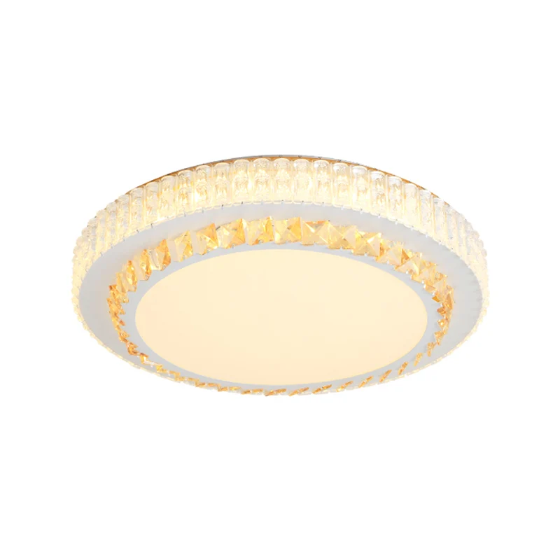Plafonnier LED rond encastré en cristal incrusté de blanc Simple, lumière blanche chaude/blanche pour chambre à coucher Cl...