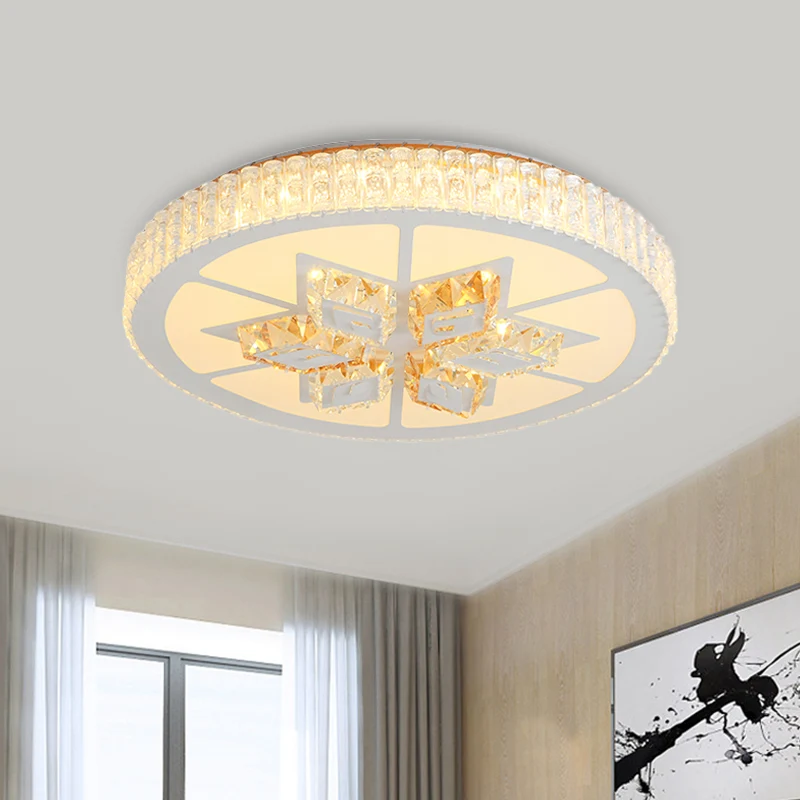 Plafonnier LED rond encastré en cristal incrusté de blanc Simple, lumière blanche chaude/blanche pour chambre à coucher Cl...