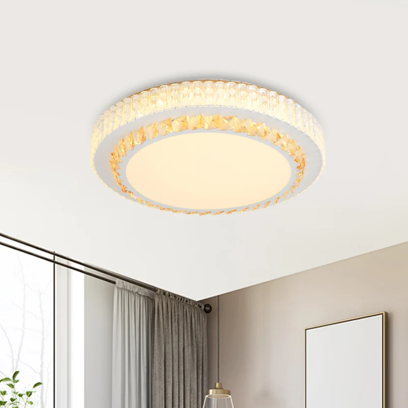 Plafonnier LED rond encastré en cristal incrusté de blanc Simple, lumière blanche chaude/blanche pour chambre à coucher Cl...