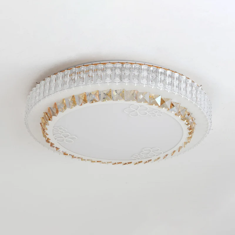 Plafonnier LED rond encastré en cristal incrusté de blanc Simple, lumière blanche chaude/blanche pour chambre à coucher Cl...