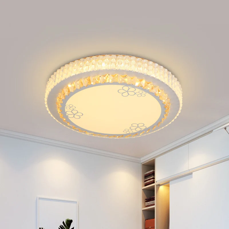 Plafonnier LED rond encastré en cristal incrusté de blanc Simple, lumière blanche chaude/blanche pour chambre à coucher Cl...