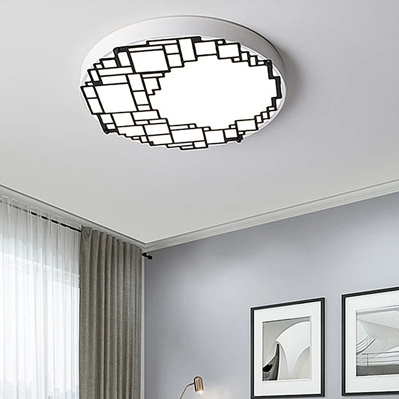 Plafonnier LED rond encastrable de 40,6 cm/49,5 cm de large, luminaire métallique simple pour chambre à coucher, avec moti...