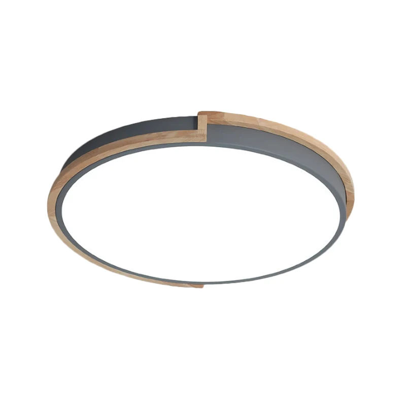 Plafonnier LED rond en métal macaron gris/bleu/rose avec cadre en bois Clearhalo