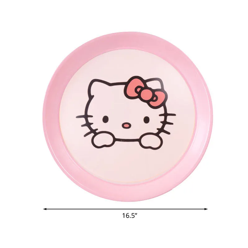 Plafonnier LED rond en métal pour chambre d'enfant, éclairage encastré pour enfants en rose avec motif de chat, 16,5"/20,5...