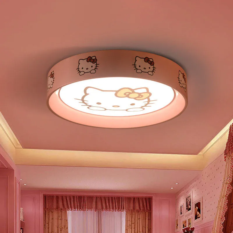 Plafonnier LED rond en métal pour chambre d'enfant, éclairage encastré pour enfants en rose avec motif de chat, 16,5"/20,5...