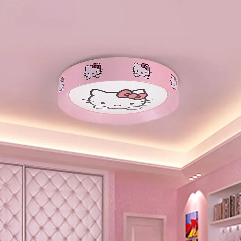 Plafonnier LED rond en métal pour chambre d'enfant, éclairage encastré pour enfants en rose avec motif de chat, 16,5"/20,5...