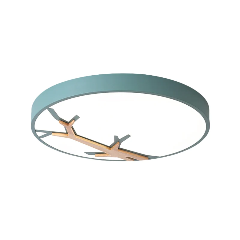 Plafonnier LED rond nordique en fer avec motif de branches fanées en gris/blanc/bleu-bois Clearhalo
