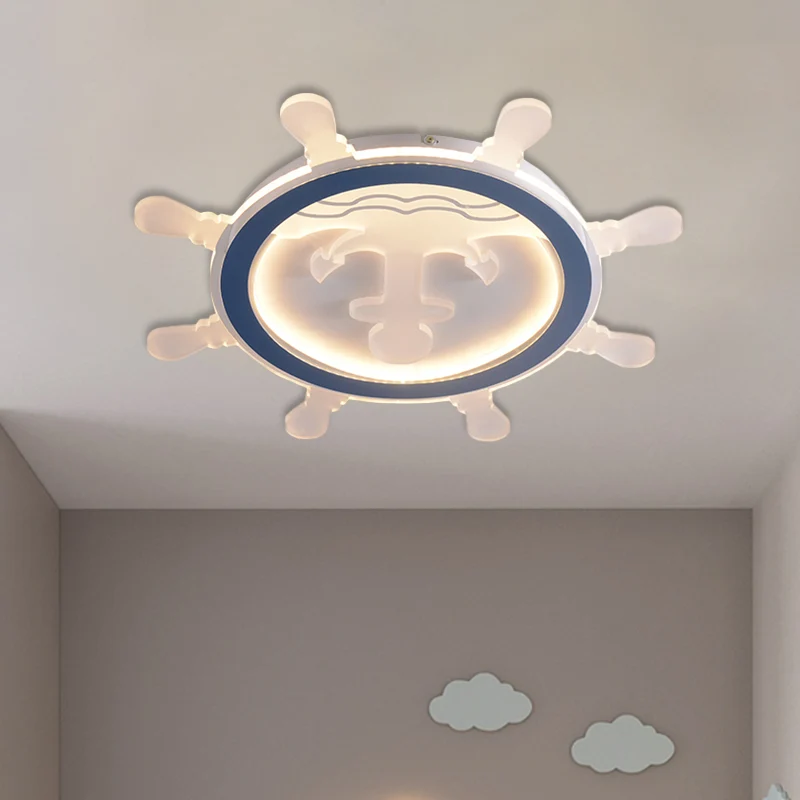 Plafonnier LED de salon en métal à montage encastré en forme de gouvernail méditerranéen en bleu avec motif d'ancre Clearhalo