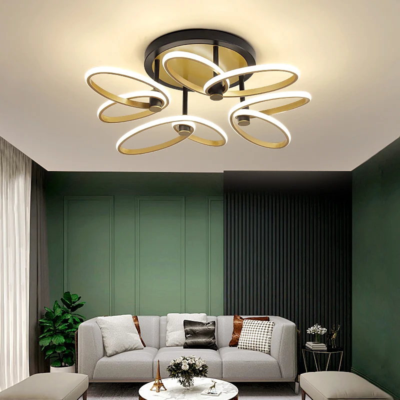 Plafonnier LED semi-encastré moderne en acrylique pour salon, couleur or, papillon Clearhalo
