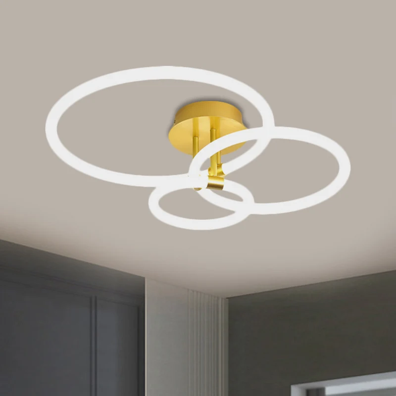 Plafonnier LED semi-encastré moderne en forme de cercle en acrylique, 23/34,5 pouces de large, en laiton, lumière chaude/b...