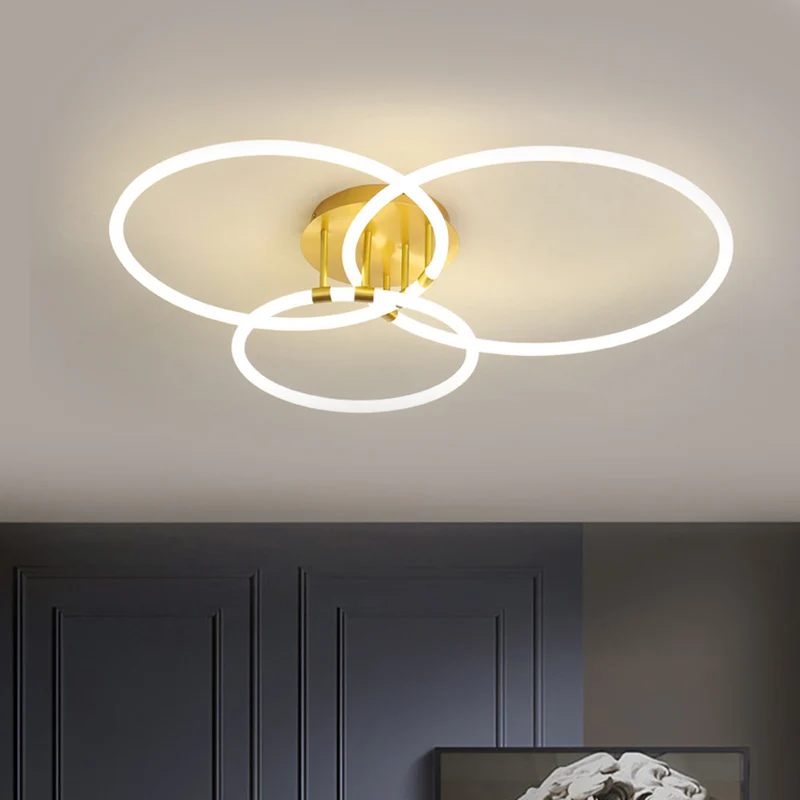 Plafonnier LED semi-encastré moderne en forme de cercle en acrylique, 23/34,5 pouces de large, en laiton, lumière chaude/b...