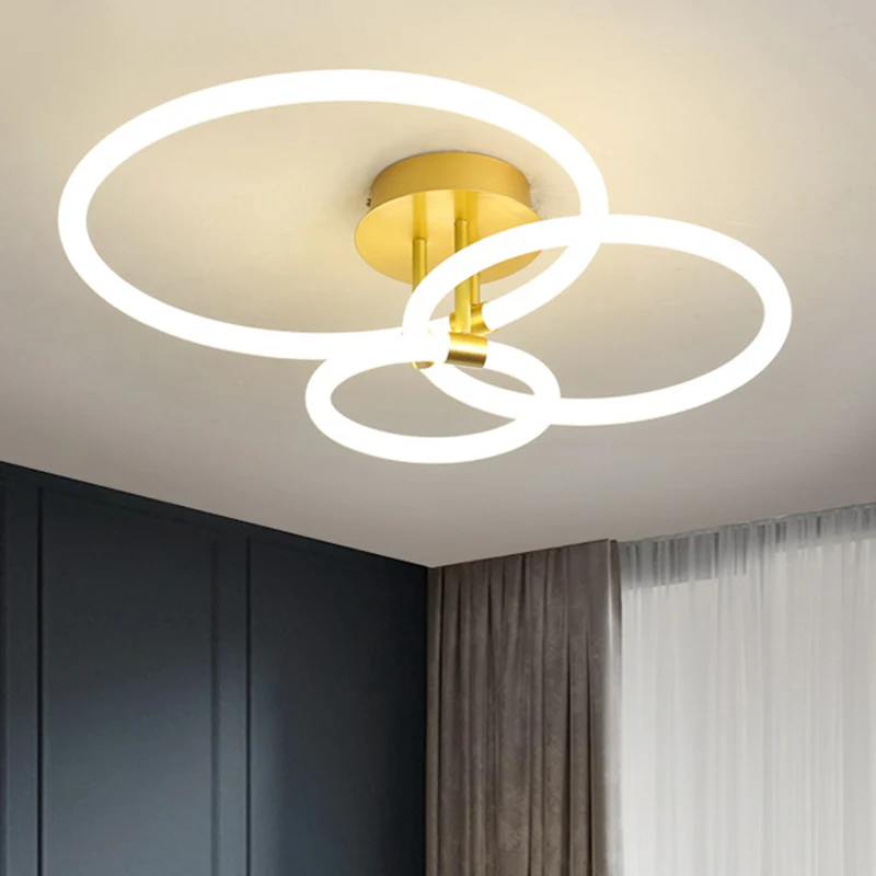 Plafonnier LED semi-encastré moderne en forme de cercle en acrylique, 23/34,5 pouces de large, en laiton, lumière chaude/b...
