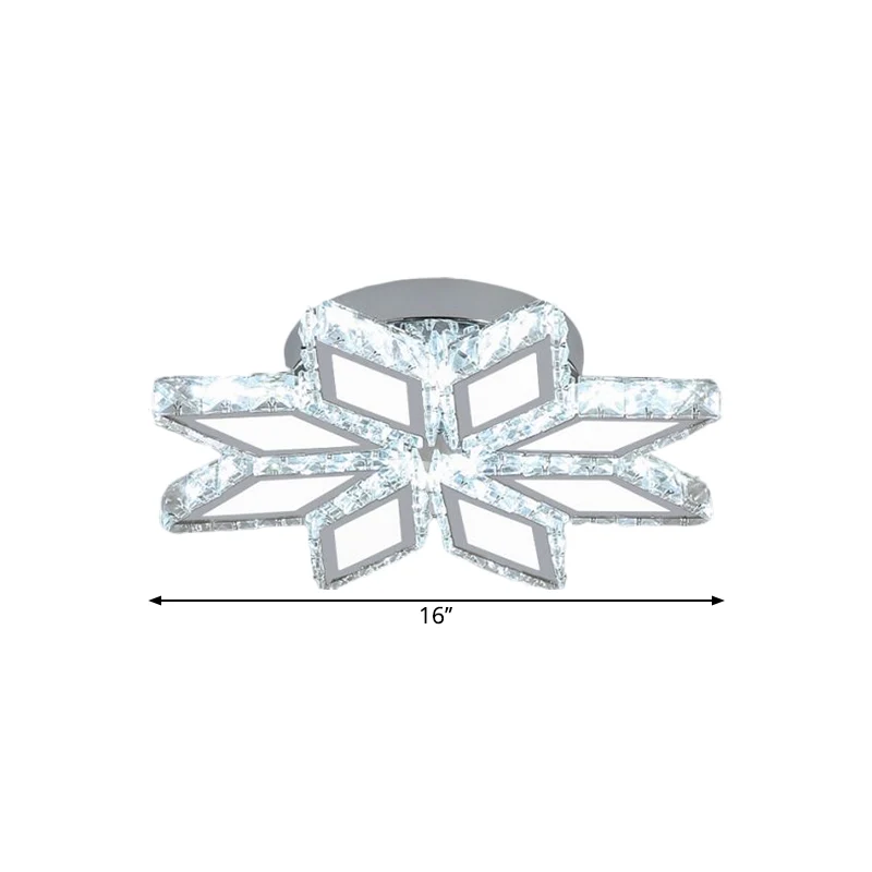 Plafonnier LED semi-encastré Simplicity en forme de losange chromé avec abat-jour en bloc de cristal dans une lumière chau...