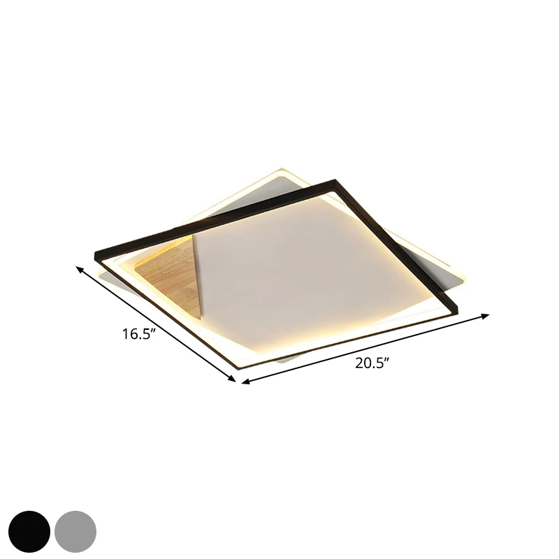 Plafonnier LED simple noir/gris pour salon, éclairage encastré avec abat-jour carré en acrylique dans une lumière chaude/b...