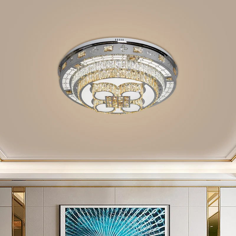 Plafonnier LED Simplicity en cristal taillé à la main, près du plafond, en chrome, lumière chaude/blanche Clearhalo