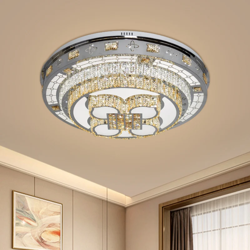 Plafonnier LED Simplicity en cristal taillé à la main, près du plafond, en chrome, lumière chaude/blanche Clearhalo