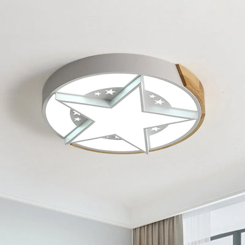Plafonnier LED Star pour chambre à coucher, design rond en métal, plafonnier macaron en blanc/rose/bleu et bois Clearhalo