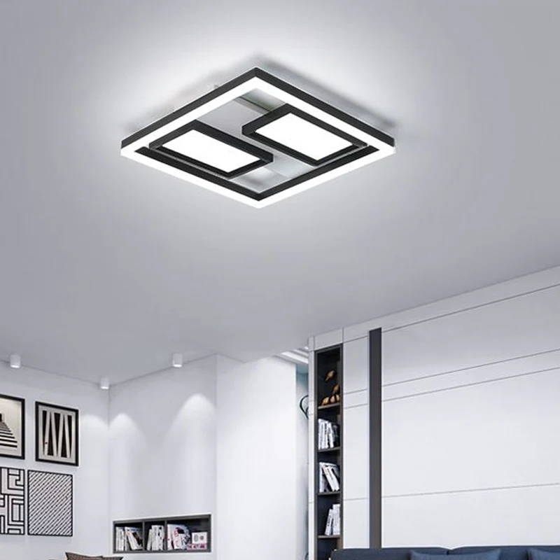 Plafonnier Led super fin en métal noir, 16/19.5/35.5/43 pouces de large, style nordique, proche du plafonnier, blanc chaud...
