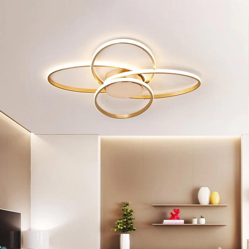 Plafonnier LED superposé doré en acrylique, design nordique, luminaire décoratif d'intérieur, idéal pour un salon Clearhalo
