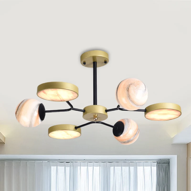 Plafonnier LED suspendu en forme de sphère, finition dorée, style nordique, 4/6/8 lumières, luminaire décoratif d'intérieu...