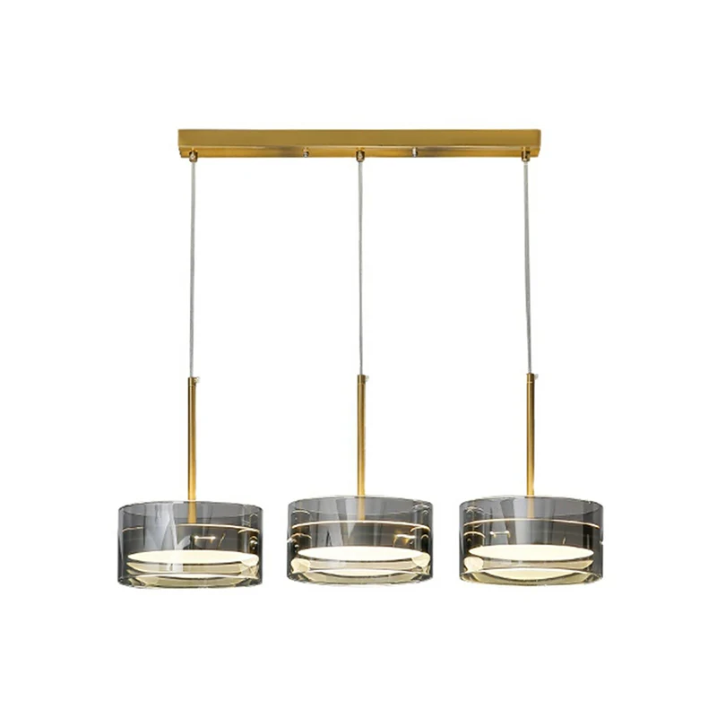 Plafonnier LED suspendu en forme de tambour doré, luminaire postmoderne à 3 têtes en verre Clearhalo