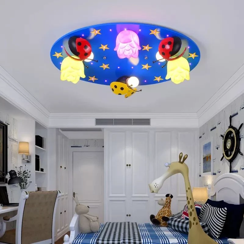 Plafonnier LED étoilé de dessin animé, avec fleur et coccinelle, 4 lumières, plafonnier pour Foyer Clearhalo