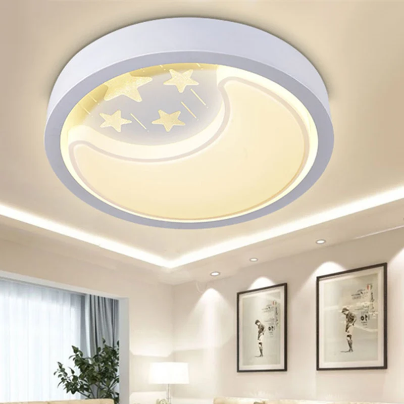 Plafonnier LED étoilé romantique avec lune, plafonnier blanc en acrylique pour chambre de bébé Clearhalo
