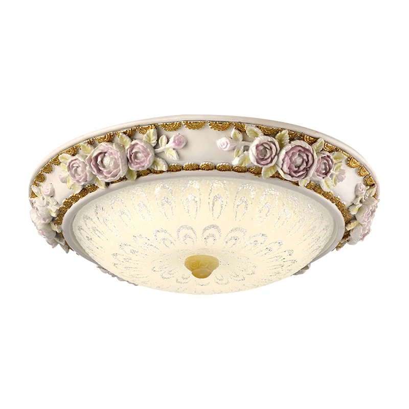 Plafonnier LED traditionnel en forme de dôme en verre laiteux, éclairage encastré en blanc avec accent de fleurs, 12"/16"/...