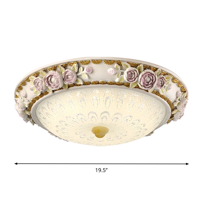 Plafonnier LED traditionnel en forme de dôme en verre laiteux, éclairage encastré en blanc avec accent de fleurs, 12"/16"/...