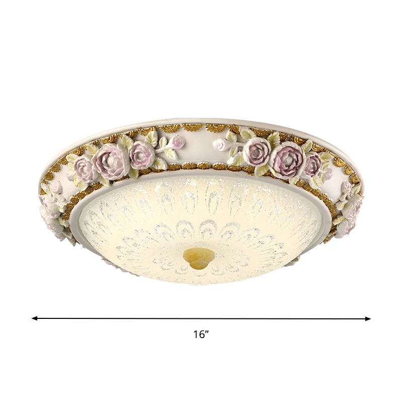 Plafonnier LED traditionnel en forme de dôme en verre laiteux, éclairage encastré en blanc avec accent de fleurs, 12"/16"/...