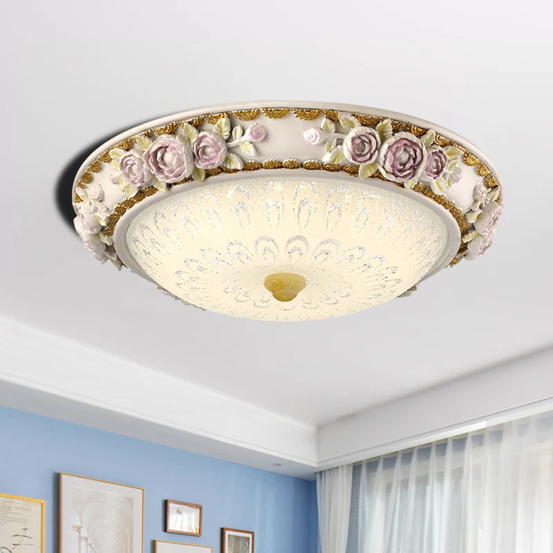 Plafonnier LED traditionnel en forme de dôme en verre laiteux, éclairage encastré en blanc avec accent de fleurs, 12"/16"/...