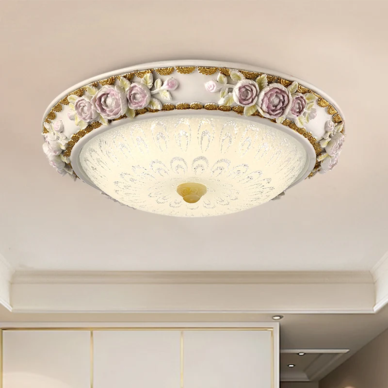Plafonnier LED traditionnel en forme de dôme en verre laiteux, éclairage encastré en blanc avec accent de fleurs, 12"/16"/...