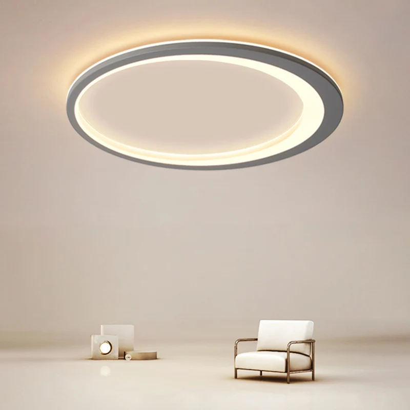 Plafonnier LED ultra fin en acrylique pour chambre à coucher, style nordique, gris-blanc Clearhalo