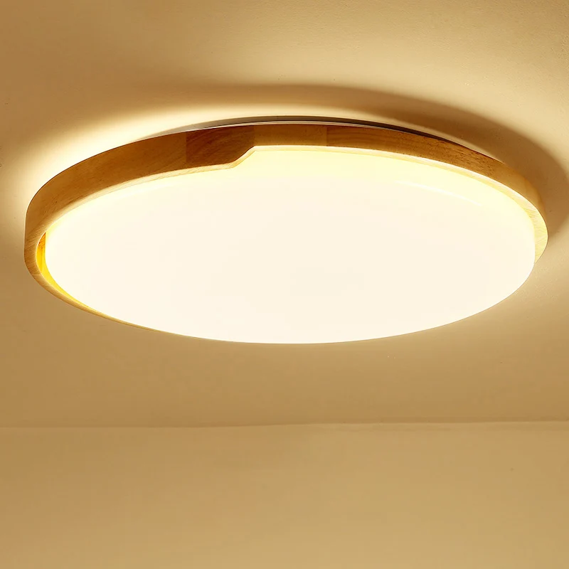 Plafonnier LED ultra fin rond encastrable en bois pour chambre à coucher - Simplicité Clearhalo