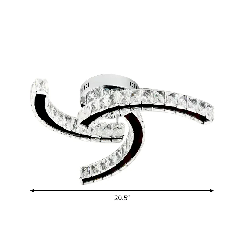 Plafonnier linéaire incurvé moderniste bloc de cristal LED lampe semi-affleurante de salon en acier inoxydable, lumière ch...