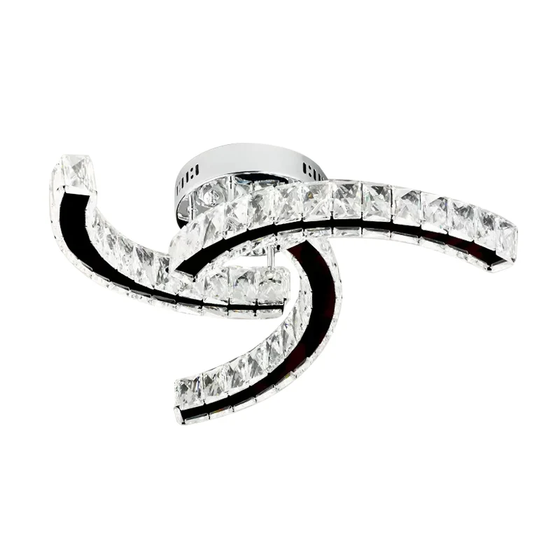 Plafonnier linéaire incurvé moderniste bloc de cristal LED lampe semi-affleurante de salon en acier inoxydable, lumière ch...