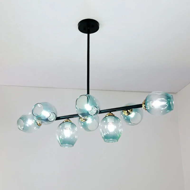 Plafonnier linéaire pour salle à manger en verre alvéolé, luminaire suspendu minimaliste à 8 ampoules Clearhalo
