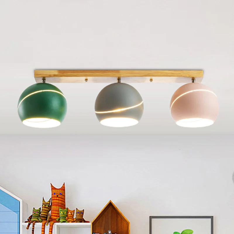 Plafonnier îlot à 3 têtes avec abat-jour en métal, luminaire semi-encastré moderniste en bois pour salle d'étude Clearhalo