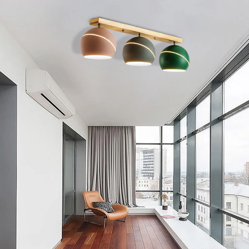 Plafonnier îlot à 3 têtes avec abat-jour en métal, luminaire semi-encastré moderniste en bois pour salle d'étude Clearhalo