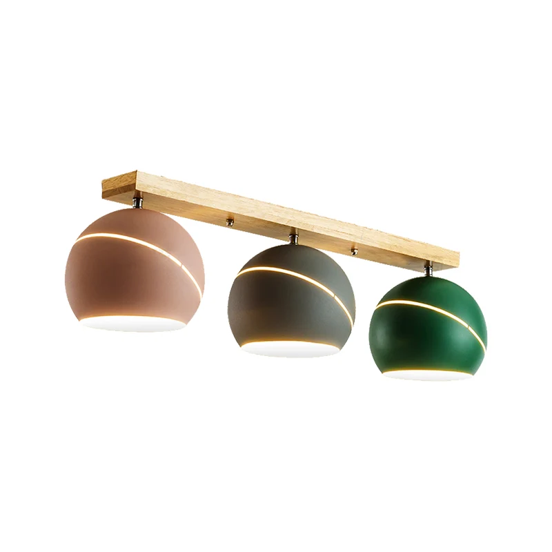 Plafonnier îlot à 3 têtes avec abat-jour en métal, luminaire semi-encastré moderniste en bois pour salle d'étude Clearhalo